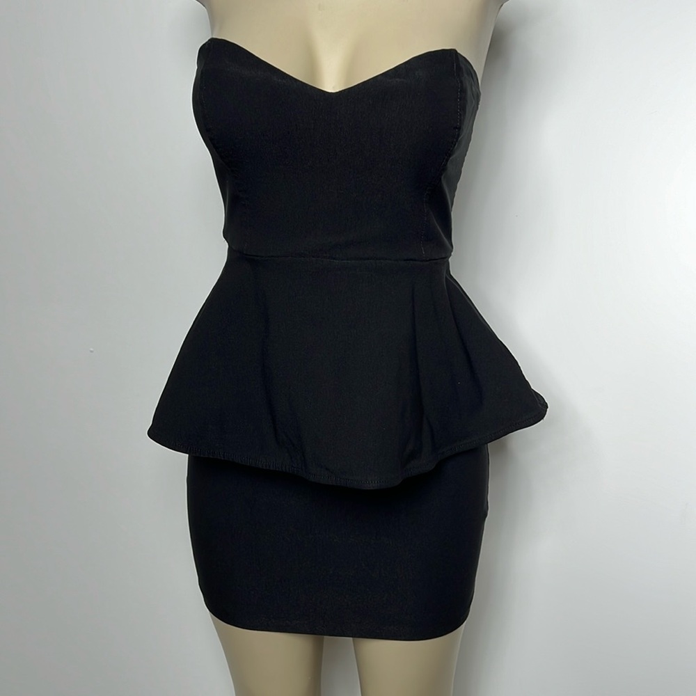 Solomio small black peplum mini dress